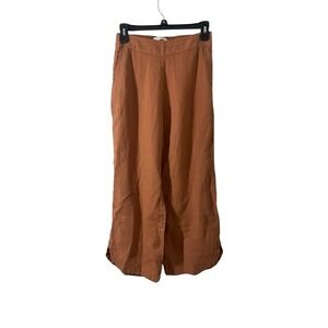 Cynthia Rowley 100% Linen Cropped Wide Leg Pull On Pants S Lagenlook Minimalist